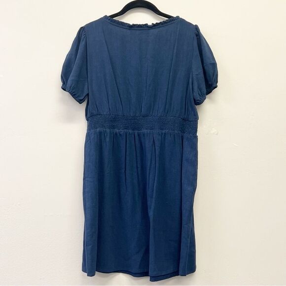 Elodie Linen-Blend Sweetheart Mini Dress – Navy | Size XL - Picture 2 of 10